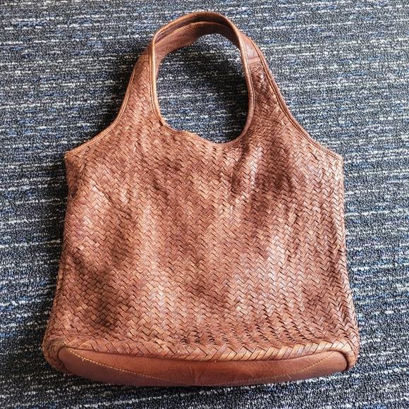Platania Large Leather Brown Woven Tote Bag - Boho Chic! - Picture 2 of 15